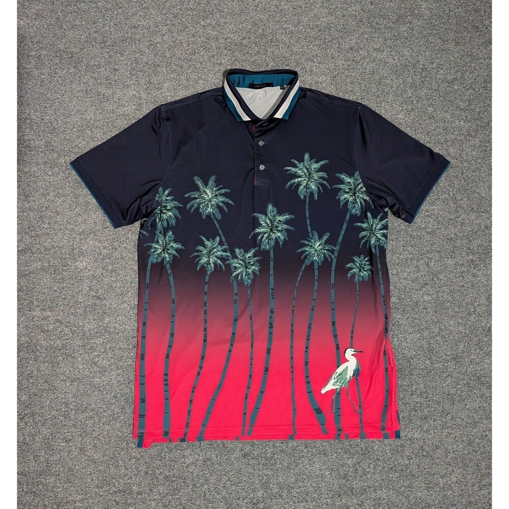 Greyson Men’s Navy to Red Palm Tree Gradient Polo